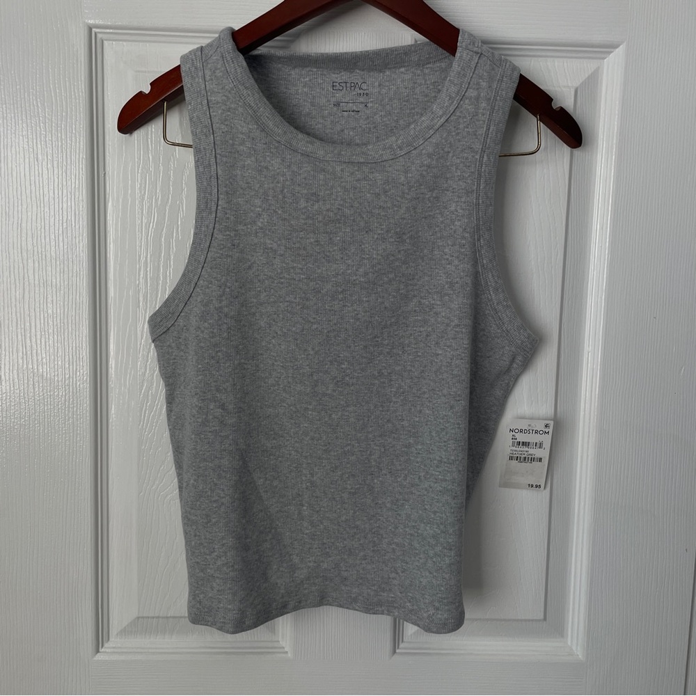 Basic Gray Ribbed Tank Top Est. Pac 1980 (Nordstrom). Size XL.